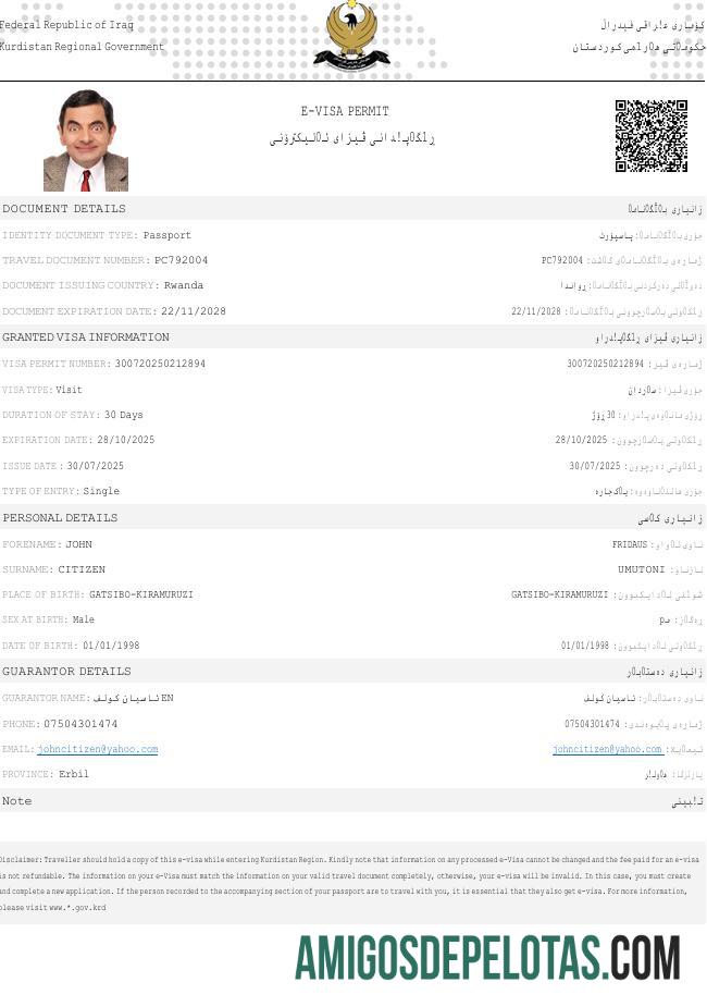 em branco Modelo de visto Iraq E em formatos Word e PDF